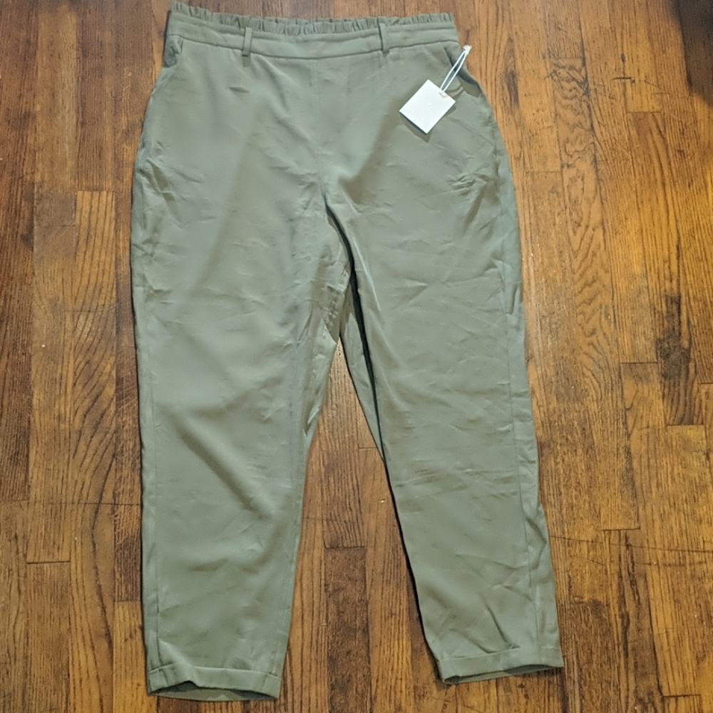 Olive green paper bag pants